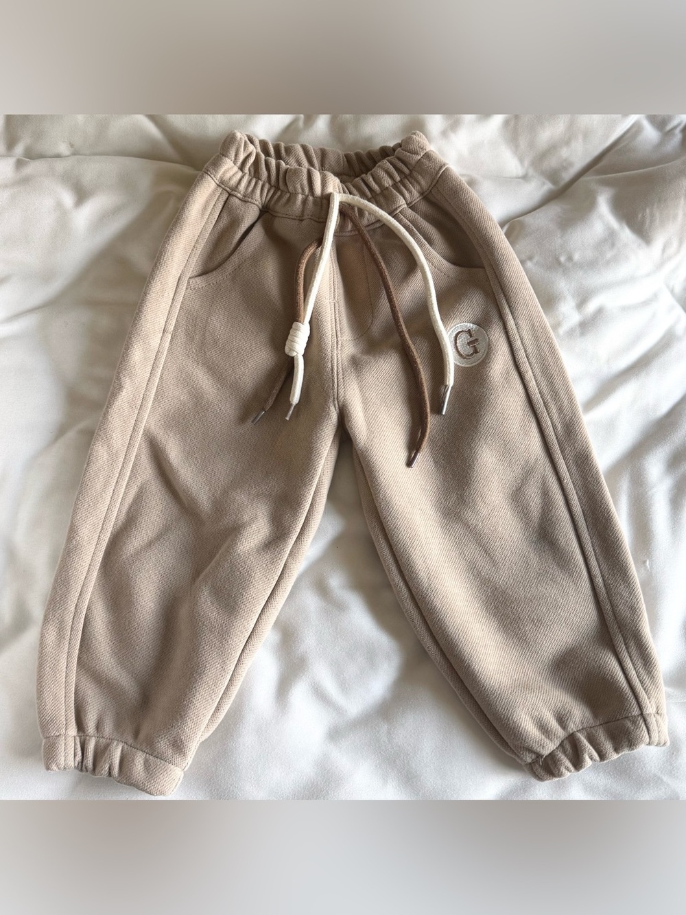 Kids Neutral Tan Drawstring Jogger Sweatpants